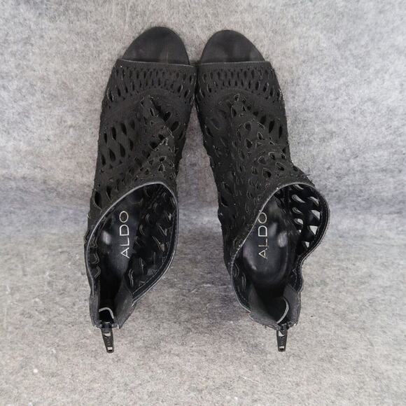 Aldo Shoes Womens 7 Pumps Stilettos Caged Laser Cut Fashion Zip Black Open Toe - Picture 6 of 13